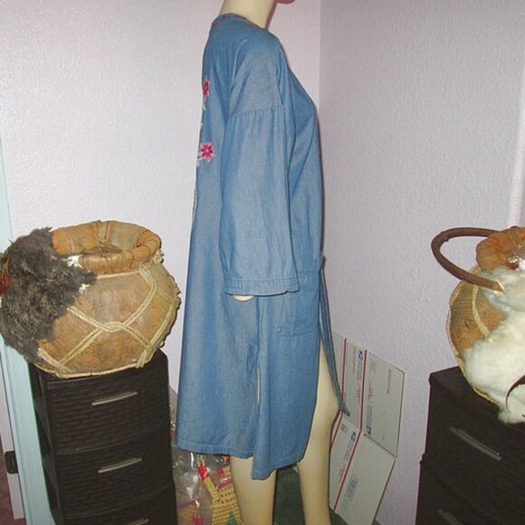 Vtg Embroidered Duster Cardigan Size M Pockets Kimono Bird Artsy Festival Y2K - Picture 8 of 11